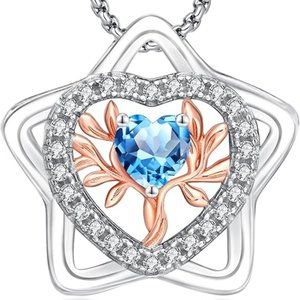 Sparkling Rose Star Heart Necklace: 925 Sterling Silver with Zirconia Pendant
